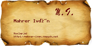 Mahrer Iván névjegykártya